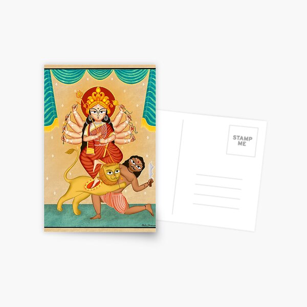 Item preview, Goddess Durga.. painted in traditional Kalighat pattachitra folk art style designed and sold by Prita-D.