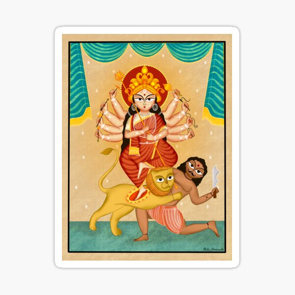 Aperçu de l'œuvre Déesse Durga .. peint dans le style traditionnel de l'art populaire Kalighat pattachitra créée et vendue par Prita-D.