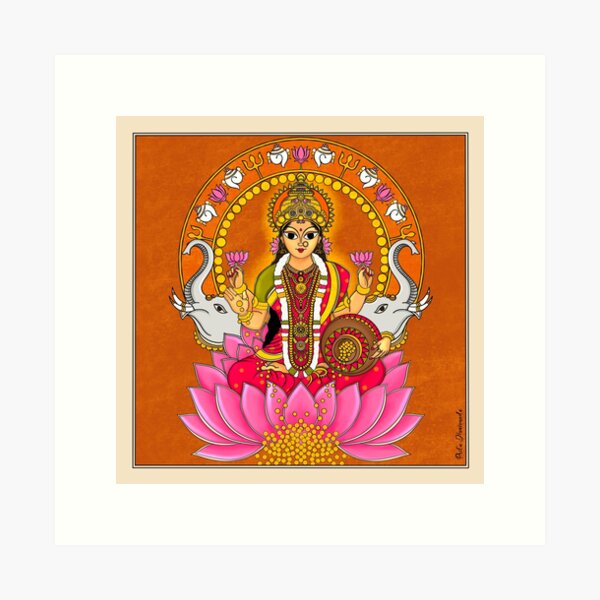 Item preview, Goddess Lakshmi .Painted in traditional Indian folk art style of Madhubani painting  designed and sold by Prita-D.