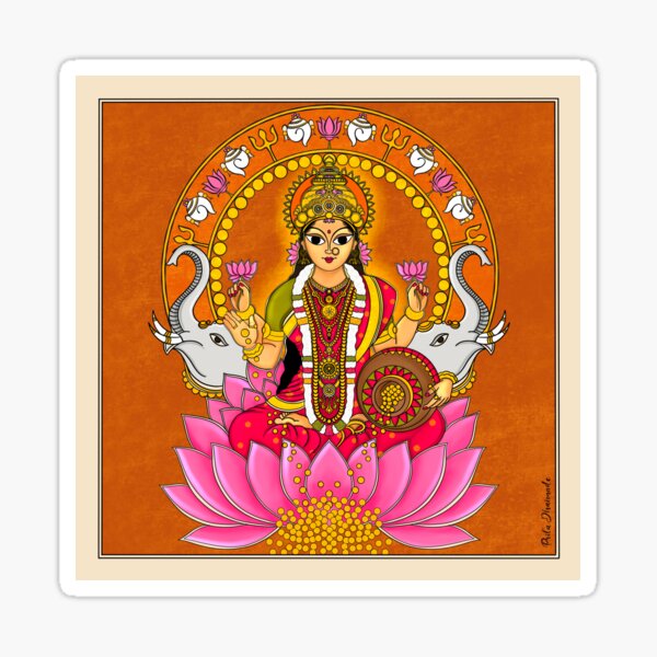Aperçu de l'œuvre Déesse Lakshmi .Peint dans un style d'art populaire indien traditionnel de peinture Madhubani créée et vendue par Prita-D.