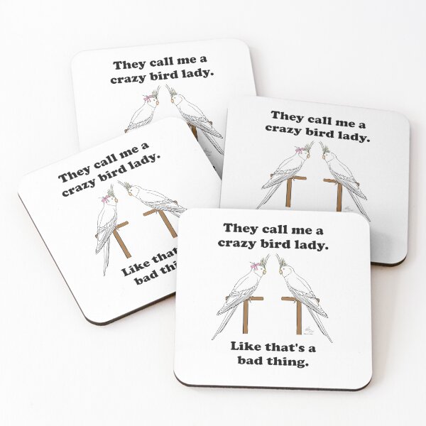 Item preview, Crazy Bird Lady with White Faced Lutino Cockatiels designed and sold by Laughing Parrot Studio.