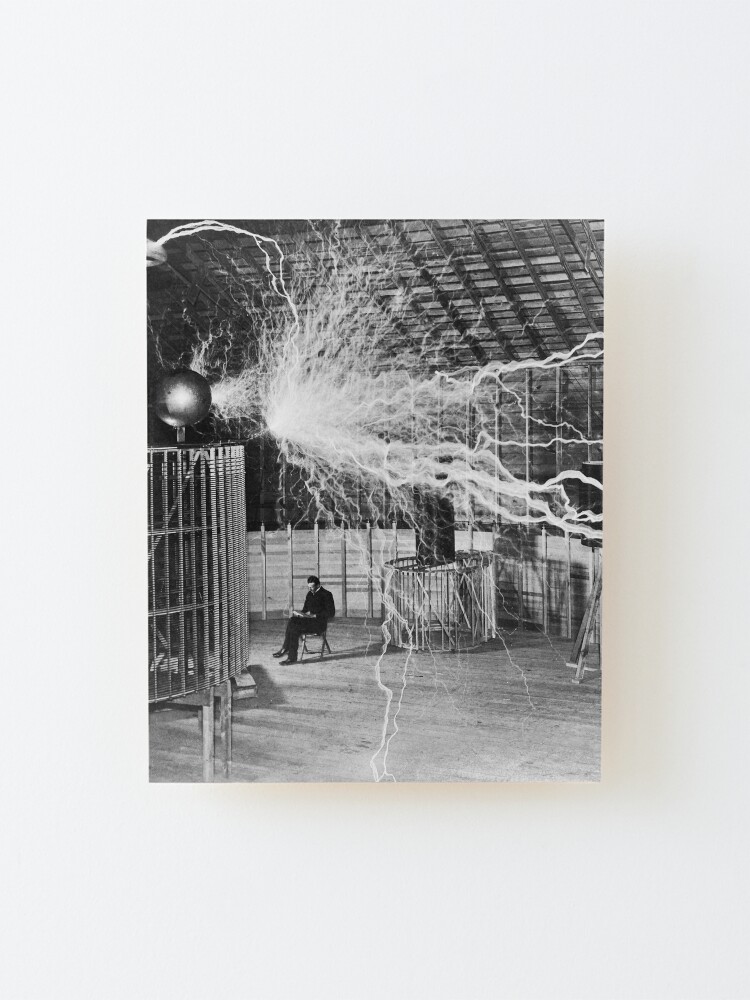 Alternate view of Nikola Tesla with his equipment (June 17, 1901) Mounted Print