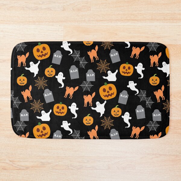 Item preview, Halloween Pattern with Cats, Pumpkins, Spider webs, ghosts and Grave stones designed and sold by WriteThatDown.