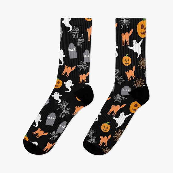 Item preview, Halloween Pattern with Cats, Pumpkins, Spider webs, ghosts and Grave stones designed and sold by WriteThatDown.