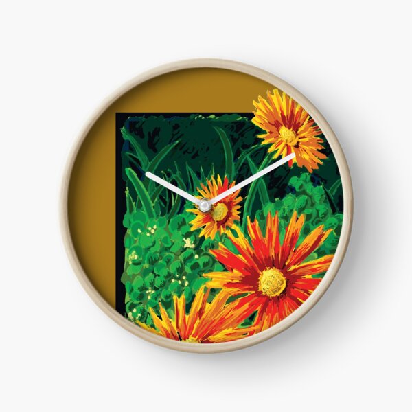 Red Field Flowers Clock