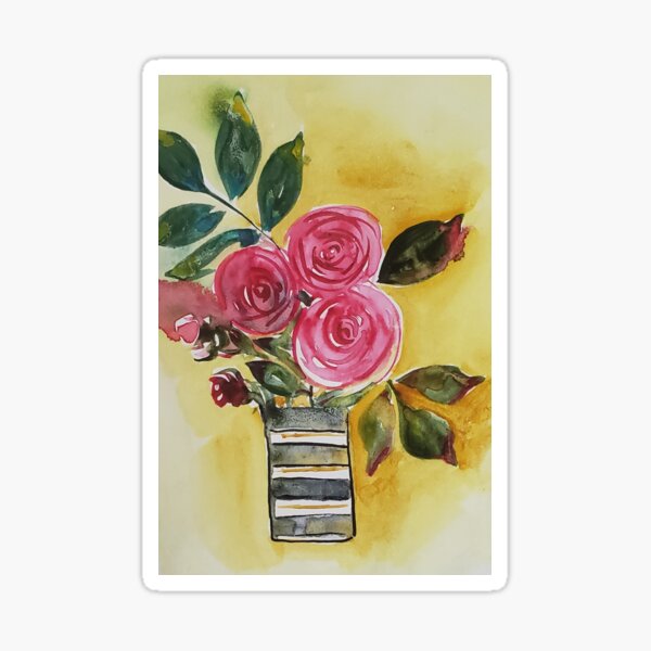 Pink roses yellow background Sticker