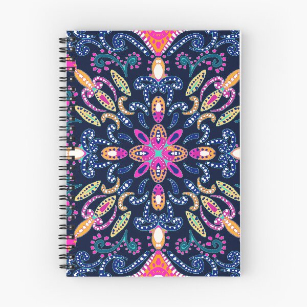Item preview, Bohemian-tribal florals- pink ,yellow, orange on blue designed and sold by Urvashi Patel.