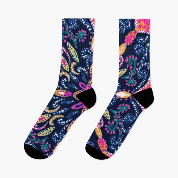 Item preview, Bohemian-tribal florals- pink ,yellow, orange on blue designed and sold by Urvashi Patel.