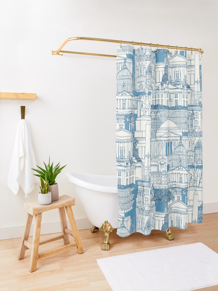 Alternate view of Washington DC toile blue Shower Curtain