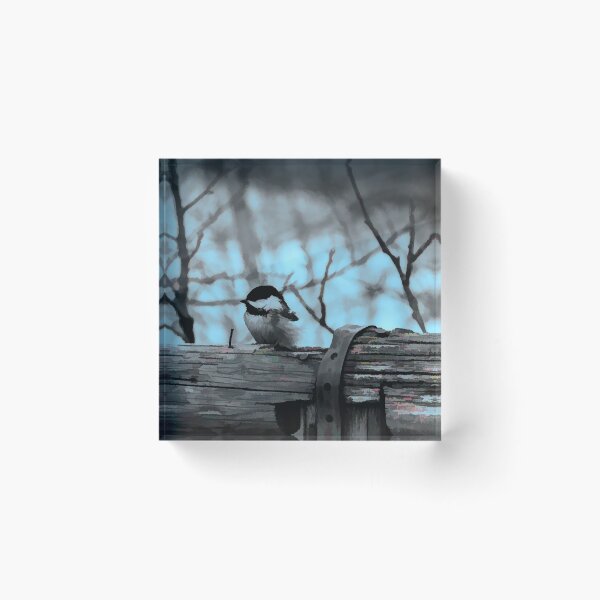 Item preview, Chickadee on the fence illustration designed and sold by CanadianWild418.