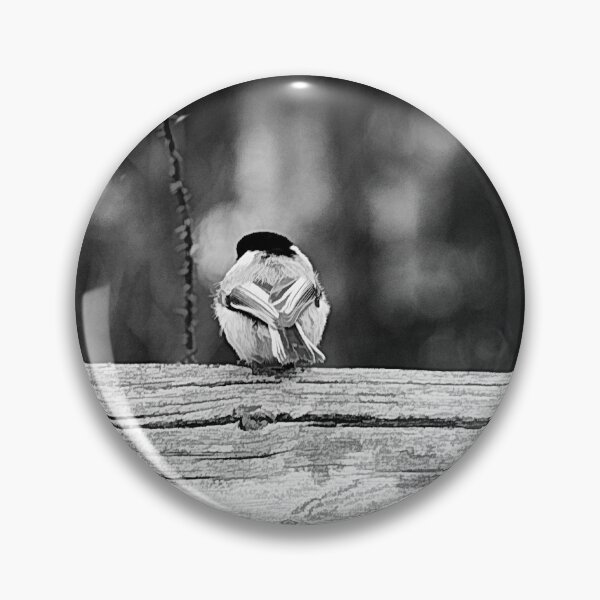 Item preview, Chickadee on the fence in black and white. designed and sold by CanadianWild418.