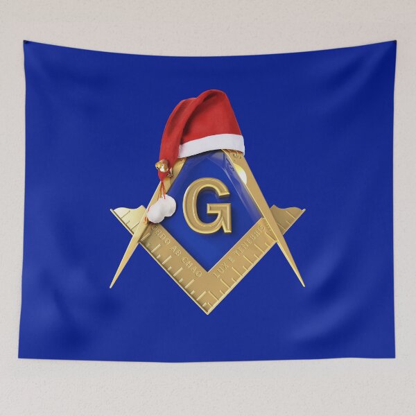 Artikelvorschau, Freimaurer Weihnachten Weihnachtsmann Mütze Blau Urlaub Quadrat & Kompass Gold Masonic entworfen und verkauft von MasterMasonMade.