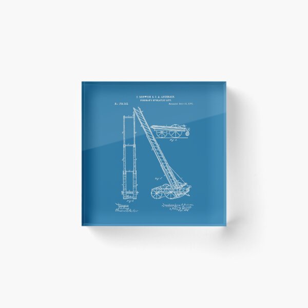 Item preview, Fireman's hydraulic lift 1876 patent white designed and sold by InkedArtPrints.