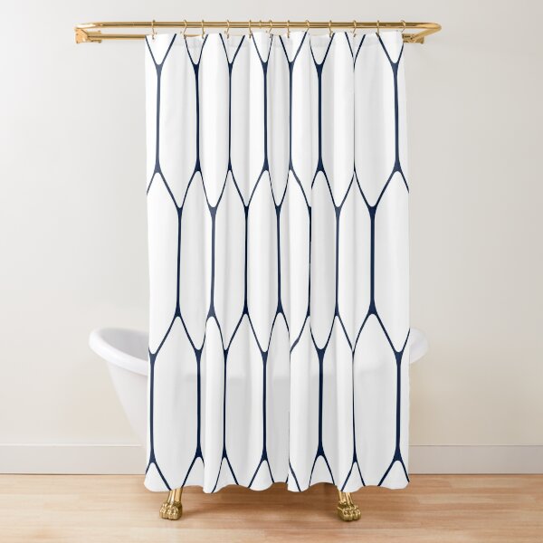 Long Honeycomb Minimalist Geometric Pattern in White and Nautical Navy Blue Shower Curtain