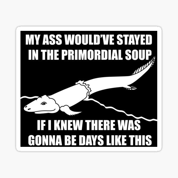 I Would Have Stayed In The Primordial Soup "Stayed in Primordial Soup Days Like This (White Text)" Sticker for