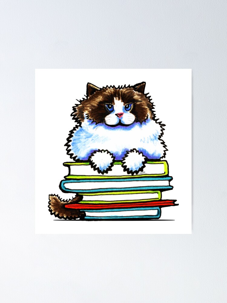 Cat on Book Stack. Kitty Classics Print Has the Look of an Ink