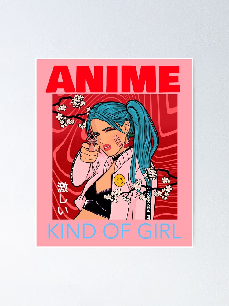  Póster de anime, diseño de una chica triste con pelo
