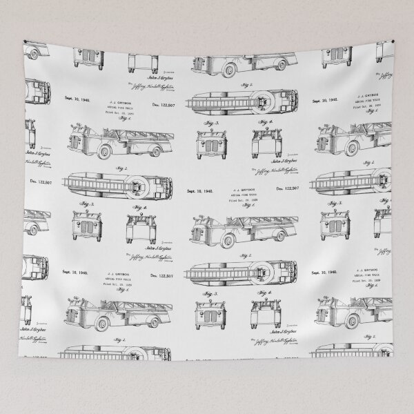 Item preview, Aerial fire truck 1940 patent designed and sold by InkedArtPrints.