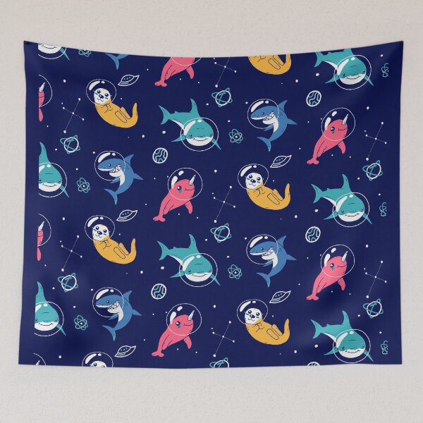 Item preview, Outer Space Pattern Cute Sea Animals Floating in the Galaxy designed and sold by ShareYourFaith.
