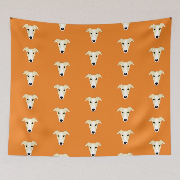 Item preview, Fawn greyhound with white blaze on orange background designed and sold by houndpixnz.
