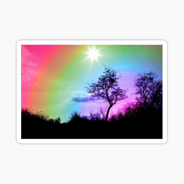 Silhouette tree sunset muticolor design Sticker