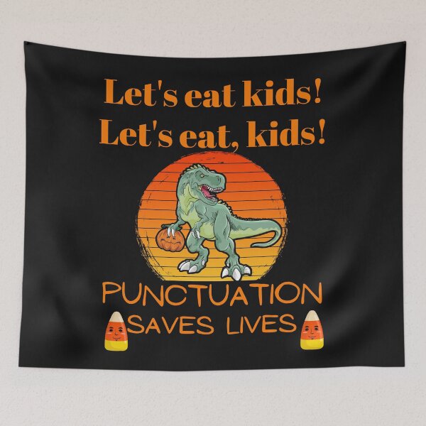 Item preview, Let's eat kids retro Dino sunset punctuation  designed and sold by Sweet-A-Dsignz.