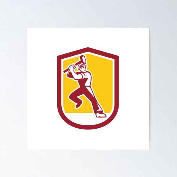 Item preview, Union Worker Striking Sledgehammer Crest Retro designed and sold by patrimonio.