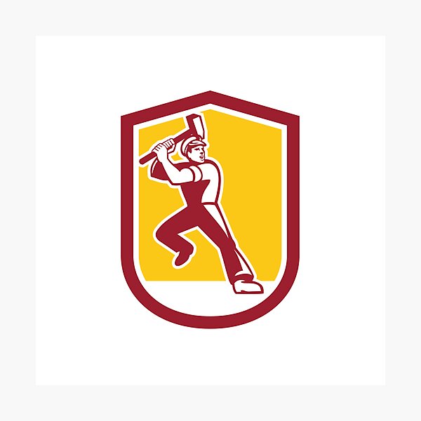 Item preview, Union Worker Striking Sledgehammer Crest Retro designed and sold by patrimonio.