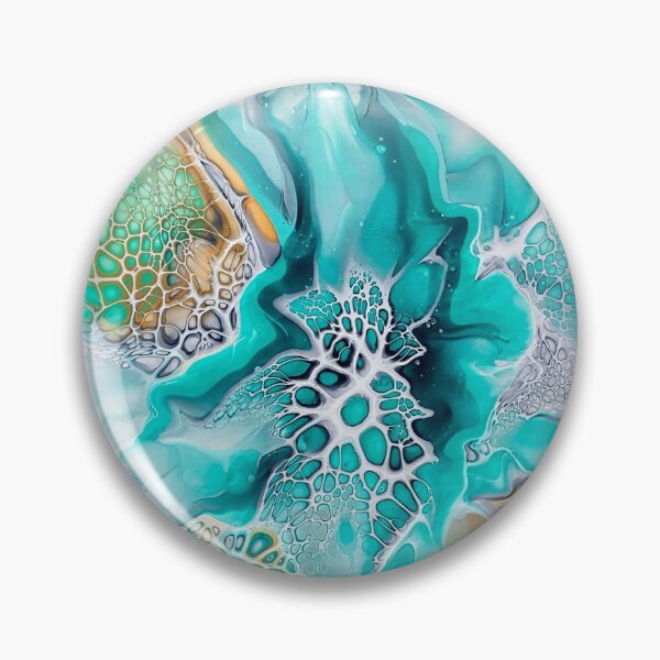 Item preview, Green Lagoon Inspired Fluid Pour Art Painting with Gold and Grey designed and sold by CrystalCoast.