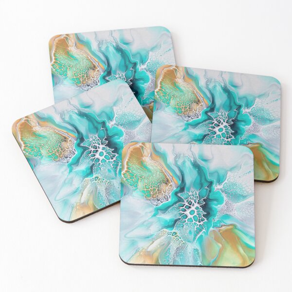 Item preview, Green Lagoon Inspired Fluid Pour Art Painting with Gold and Grey designed and sold by CrystalCoast.