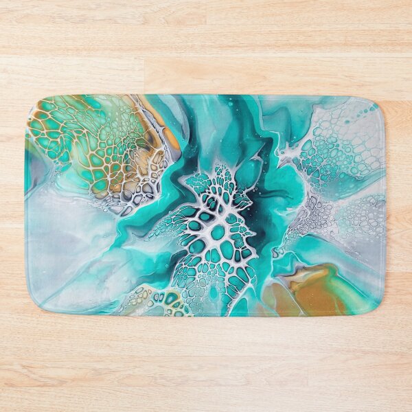 Item preview, Green Lagoon Inspired Fluid Pour Art Painting with Gold and Grey designed and sold by CrystalCoast.