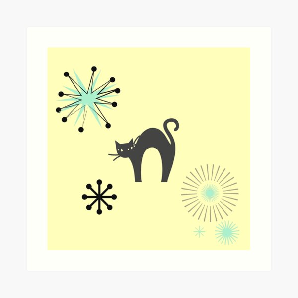 Black Cat & Jax-vintage cat-mid century cat Art Print