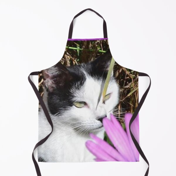 Item preview, ESSIE FLEURIE 3 pussy cat black white daisies purple summer nature flowers animal photo designed and sold by dragonemma.