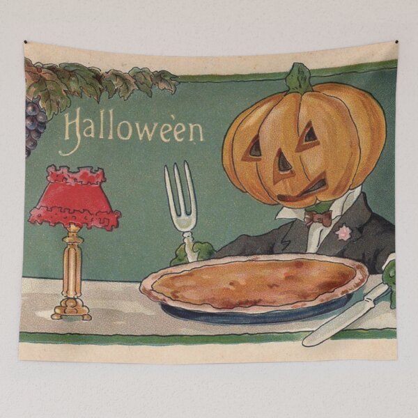 Item preview, Vintage Halloween illustration Jol Man Pumpkin Head Eating Pumpkin Pie designed and sold by DeeElle.