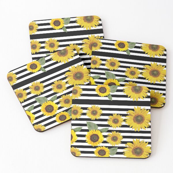 Item preview, sunflower floral pattern stripes merch, masks designed and sold by charmingthreads.
