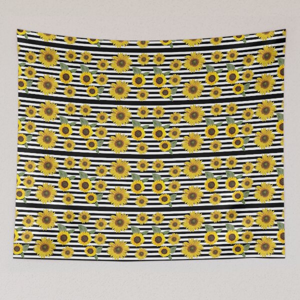 Item preview, sunflower floral pattern stripes merch, masks designed and sold by charmingthreads.