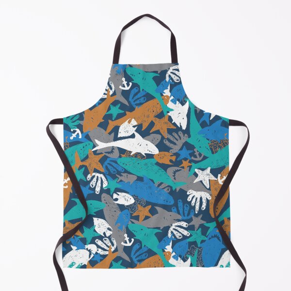 Item preview, Vector dark blue colourful shark pen sketch chaotic arrangement repeat pattern. designed and sold by jamiesoondesign.