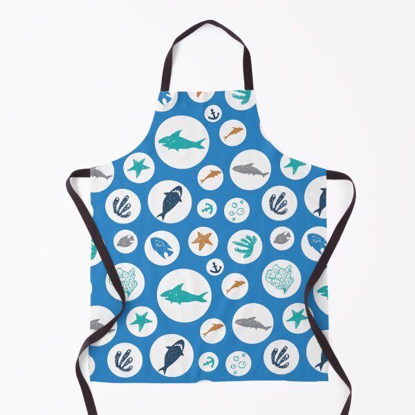 Item preview, Vector blue circles with colourful cute shark pen sketch repeat pattern. designed and sold by jamiesoondesign.