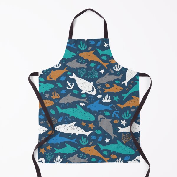 Item preview, Vector dark blue colourful cute shark pen sketch repeat pattern. designed and sold by jamiesoondesign.