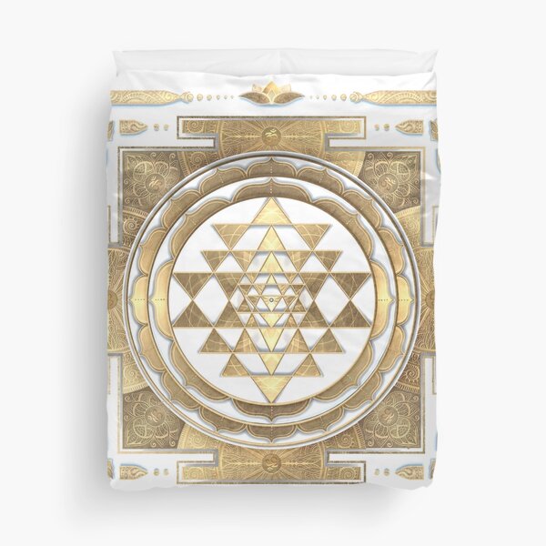 GOLDEN SRI YANTRA (white background) Duvet Cover