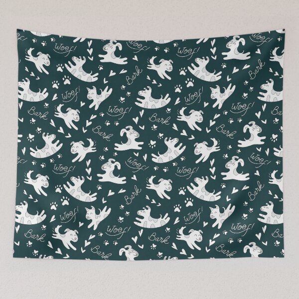 Item preview, Cute puppies playing, doggy pattern, cute dog pattern - Vintage Dark Teal designed and sold by PattyTheGecko.