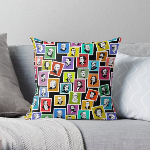 Pattern with portraits of the greatest composers (coloured version) Throw Pillow