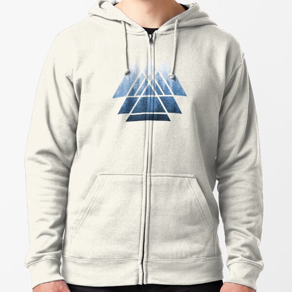 Sacred Geometry Triangles - Misty Forest Blues Zipped Hoodie