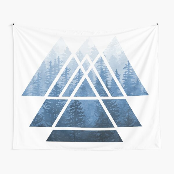 Sacred Geometry Triangles - Misty Forest Blues Tapestry