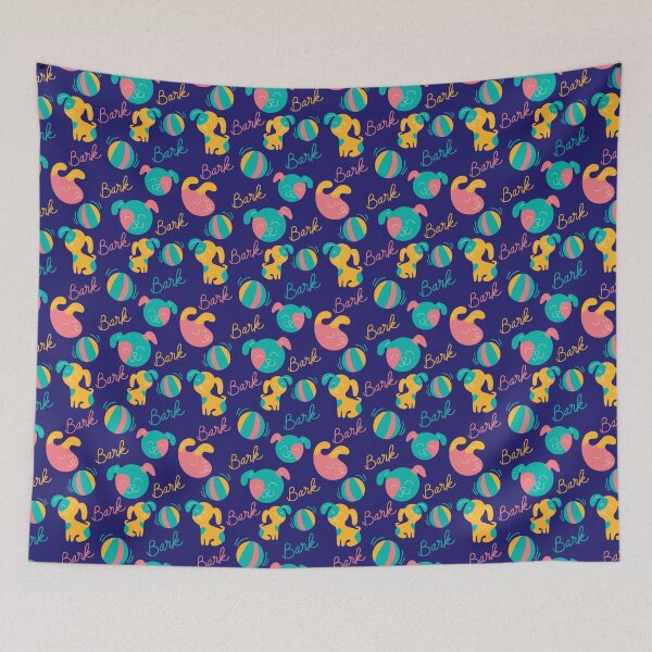 Item preview, Cute doggies playing with a ball, doggy pattern, cute dog pattern - Dark Blue designed and sold by PattyTheGecko.