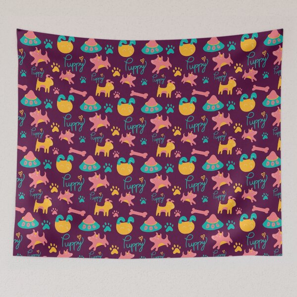 Item preview, Puppy pattern, doggy playing with food bowls, doggy pattern - Burgundy designed and sold by PattyTheGecko.