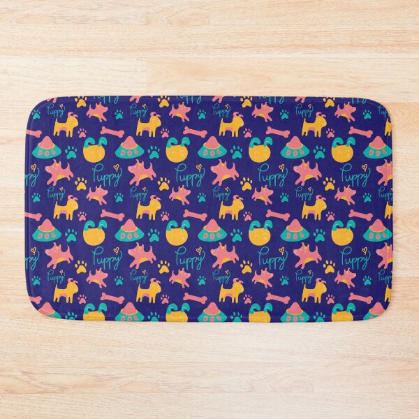 Item preview, Puppy pattern, doggy playing with food bowls, doggy pattern - Dark Blue designed and sold by PattyTheGecko.