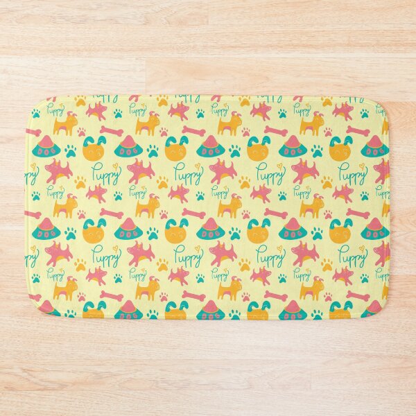 Item preview, Puppy pattern, doggy playing with food bowls, doggy pattern - Light Yellow designed and sold by PattyTheGecko.
