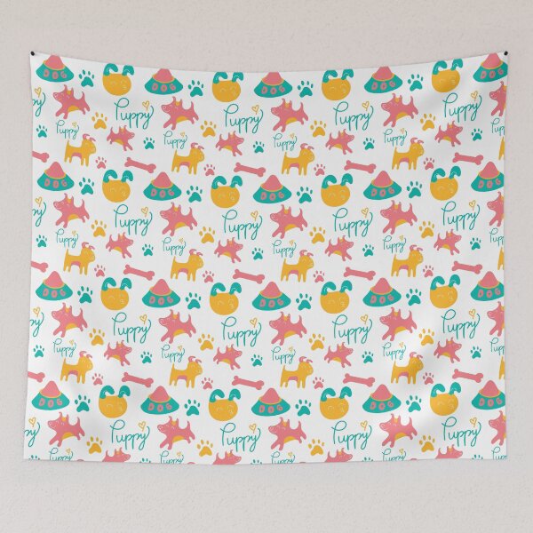Item preview, Puppy pattern, doggy playing with food bowls, doggy pattern - White designed and sold by PattyTheGecko.