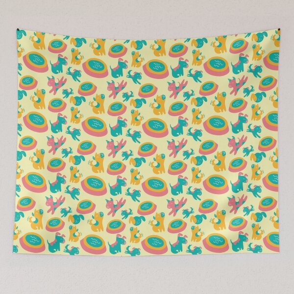 Item preview, Cute puppies playing, doggy pattern, puppy pattern, puppers - Light Yellow designed and sold by PattyTheGecko.